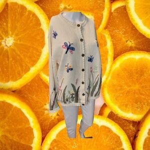 Northern Reflections Vintage Embroidered Butterfly Floral Cardigan Sweater Large